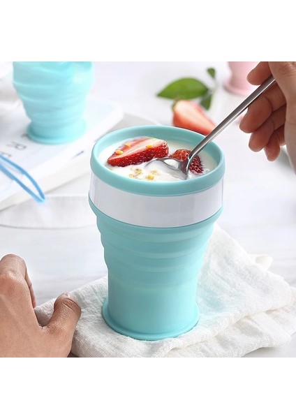 Mavi 100 ml Silikon Katlanır Kupa 60-350 ml Seyahat Kamp Arkadaşı Fincan Gıda Sınıfı Silikon Paslanmaz Çelik Çocuk Fincan Taşımak Için Okul Açık Kahve Handcup (Yurt Dışından)