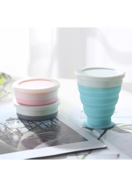Mavi 100 ml Silikon Katlanır Kupa 60-350 ml Seyahat Kamp Arkadaşı Fincan Gıda Sınıfı Silikon Paslanmaz Çelik Çocuk Fincan Taşımak Için Okul Açık Kahve Handcup (Yurt Dışından)