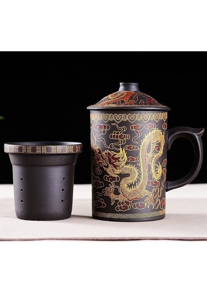 El Yapımı Yixing El Boyalı Ejderha Güzellik Mor Kil Çay Kapaklı Kupa ve Demlik Ofis Çay Fincanı Seramik Su Kupa Drinkware (Yurt Dışından)