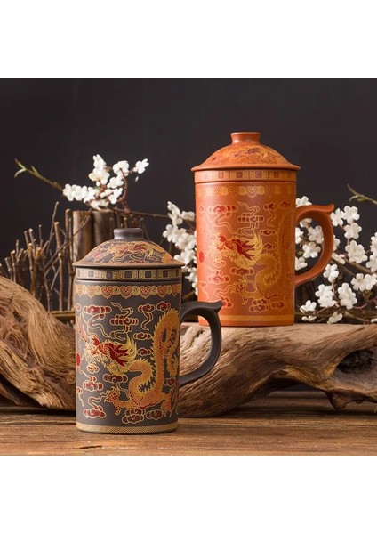 El Yapımı Yixing El Boyalı Ejderha Güzellik Mor Kil Çay Kapaklı Kupa ve Demlik Ofis Çay Fincanı Seramik Su Kupa Drinkware (Yurt Dışından)