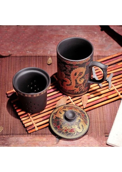 El Yapımı Yixing El Boyalı Ejderha Güzellik Mor Kil Çay Kapaklı Kupa ve Demlik Ofis Çay Fincanı Seramik Su Kupa Drinkware (Yurt Dışından)