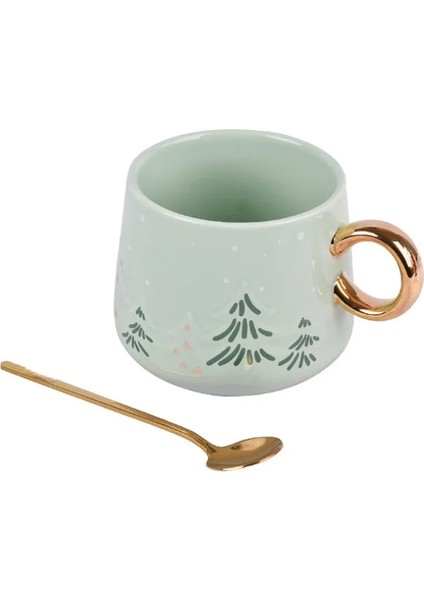 Fincan ve Kaşık 355 ml Noel Ağacı Seramik Kaşıklı Kupa Sevimli Işık Lüks Kız Kahve Fincanı (Yurt Dışından) fiyatları