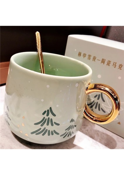 Fincan ve Kaşık 355 ml Noel Ağacı Seramik Kaşıklı Kupa Sevimli Işık Lüks Kız Kahve Fincanı (Yurt Dışından) modelleri