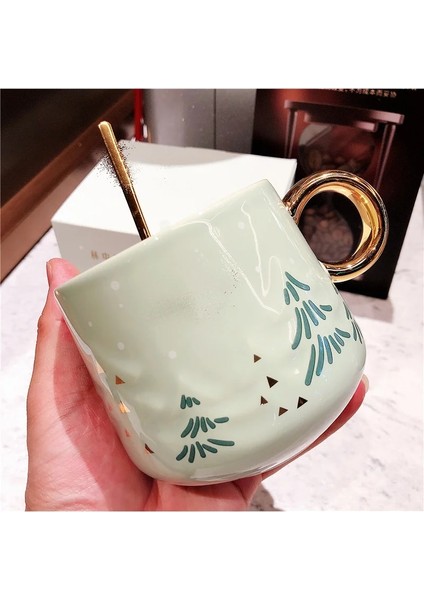 Fincan ve Kaşık 355 ml Noel Ağacı Seramik Kaşıklı Kupa Sevimli Işık Lüks Kız Kahve Fincanı (Yurt Dışından) fırsatları