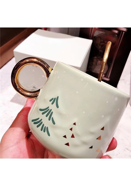Fincan ve Kaşık 355 ml Noel Ağacı Seramik Kaşıklı Kupa Sevimli Işık Lüks Kız Kahve Fincanı (Yurt Dışından) indirimleri