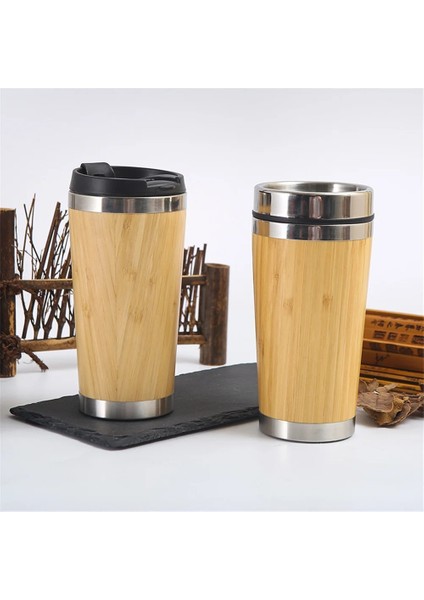 E 1 Adet 400-600 ml Bambu Kabuk Su Şişesi Vakum Paslanmaz Çelik Termos Bardak Nan Bambu Kabuk Düz Fincan Yaratıcı Kahve Kupa Ofis Çay Bardağı (Yurt Dışından)