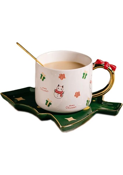 Ayı Noel Ağacı 300 ml Noel Hediyesi Seramik Kahve Fincanı Su Bardağı Altın High-End Küçük Lüks Zarif Hediye Kaşıklı Bardak ve Tabak (Yurt Dışından) fiyatları