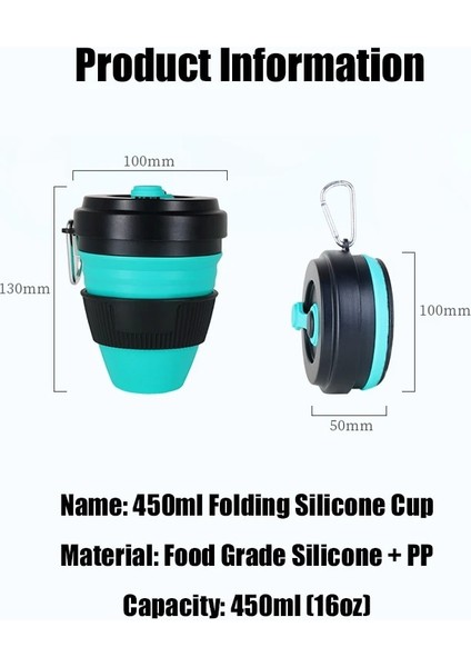 STYLE1BLACKBLUE 450ML Katlanır Silikon Bardak Kupalar Katlanabilir Kahve Kamp Saman Kapaklı Bardak Spor Şişe Kancası Genişletilebilir Haşlanma Korumalı Yeniden Kullanılabilir (Yurt Dışından)