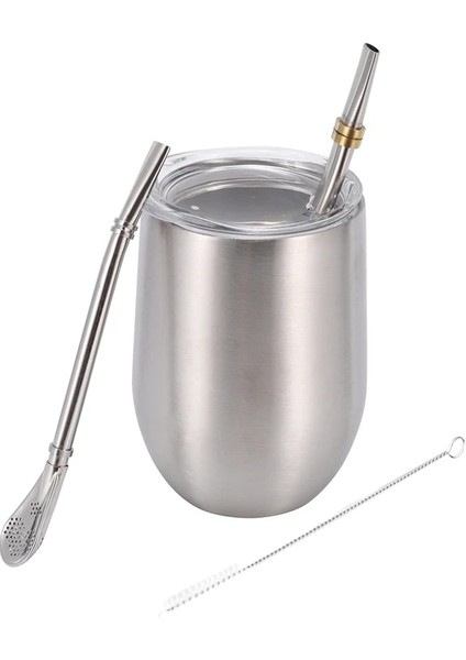 Siyah Yerba Mate Kabak Çay Bardağı Seti 12 Oz, Çift Duvar Paslanmaz Kahve Su Kapaklı Bardak 2 Bombillas Payet Kaşık ve Fırça (Yurt Dışından)
