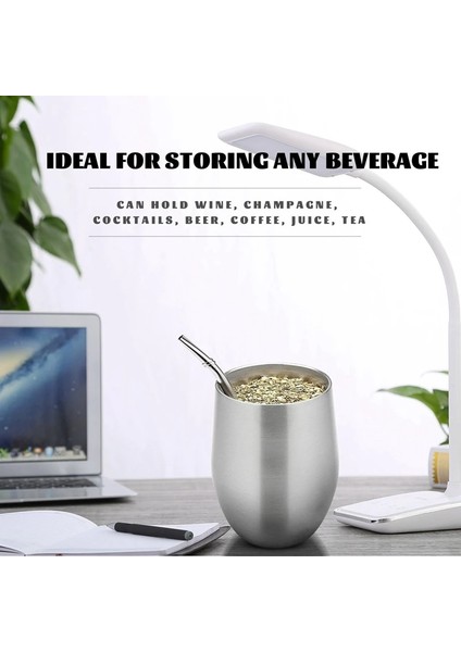 Siyah Yerba Mate Kabak Çay Bardağı Seti 12 Oz, Çift Duvar Paslanmaz Kahve Su Kapaklı Bardak 2 Bombillas Payet Kaşık ve Fırça (Yurt Dışından)