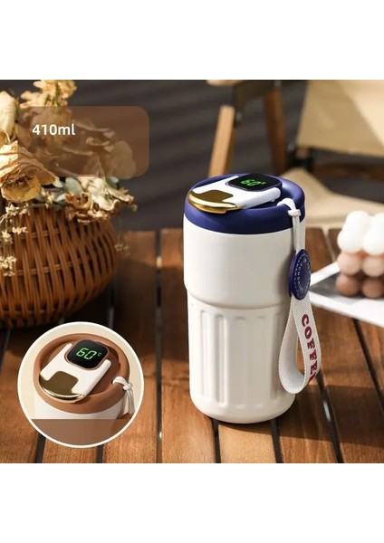 Beyaz Mavi 450 ml Paslanmaz Çelik Kahve Fincanı Akıllı LED Sıcaklık Göstergesi Termos Şişe Kahve Kupa Seyahat Kupa Yalıtımlı Tumbler (Yurt Dışından)