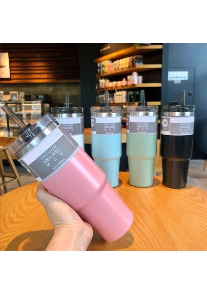 Gradyan 4 20OZ600ML 30OZ 20OZ Saman Kahve Yalıtım Kulplu Fincan Taşınabilir Araba Paslanmaz Çelik Su Şişesi Büyük Kapasiteli Seyahat Bira Kupa (Yurt Dışından)