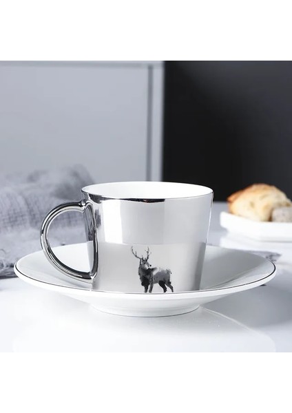 Mi-Lu G 90ML 90/230CM Ins Ayna Yansıma Yaratıcı At Anamorfik Fincan Ayna Yansıma Fincan Sinek Kuşu Kupa Kahve Çay Seti Coaster ile (Yurt Dışından)