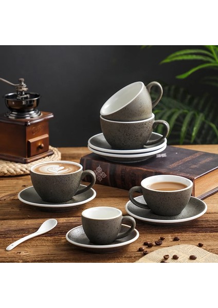 80 ml Seramik Kahve Fincan ve Çay Tabağı Seti Granit Amerikan Latte Fincan Çekme Çiçek Fincan Espresso Fincanı Cappuccino Kahve Fincanı Restoran Ev (Yurt Dışından)