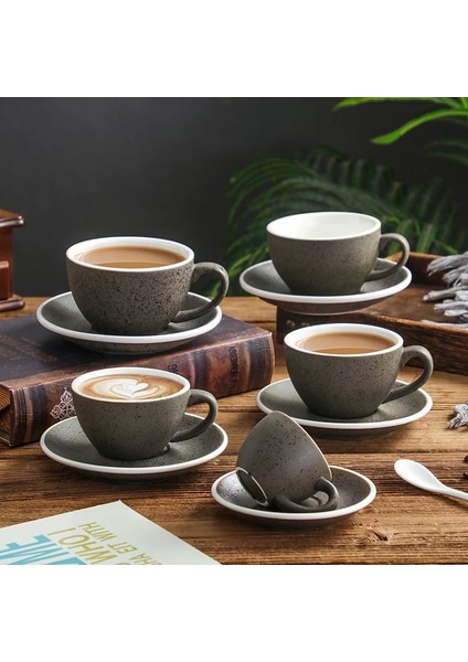 80 ml Seramik Kahve Fincan ve Çay Tabağı Seti Granit Amerikan Latte Fincan Çekme Çiçek Fincan Espresso Fincanı Cappuccino Kahve Fincanı Restoran Ev (Yurt Dışından)