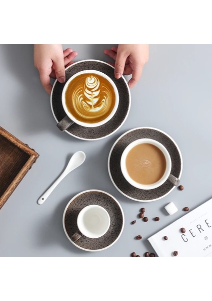 80 ml Seramik Kahve Fincan ve Çay Tabağı Seti Granit Amerikan Latte Fincan Çekme Çiçek Fincan Espresso Fincanı Cappuccino Kahve Fincanı Restoran Ev (Yurt Dışından)