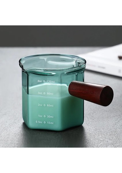 Stil 6 120 ml Isıya Dayanıklı Cam Kahve Espresso Ölçüm Fincan Cam Süt Sürahisi Latte Mikser Ahşap Saplı Cam Ölçekli Ölçü Kupalar (Yurt Dışından)
