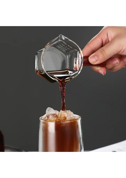 Stil 6 120 ml Isıya Dayanıklı Cam Kahve Espresso Ölçüm Fincan Cam Süt Sürahisi Latte Mikser Ahşap Saplı Cam Ölçekli Ölçü Kupalar (Yurt Dışından)