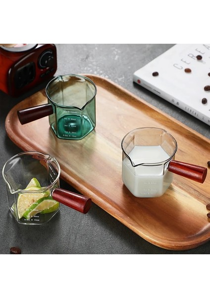 Stil 6 120 ml Isıya Dayanıklı Cam Kahve Espresso Ölçüm Fincan Cam Süt Sürahisi Latte Mikser Ahşap Saplı Cam Ölçekli Ölçü Kupalar (Yurt Dışından)