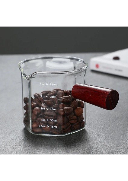 Stil 6 120 ml Isıya Dayanıklı Cam Kahve Espresso Ölçüm Fincan Cam Süt Sürahisi Latte Mikser Ahşap Saplı Cam Ölçekli Ölçü Kupalar (Yurt Dışından)