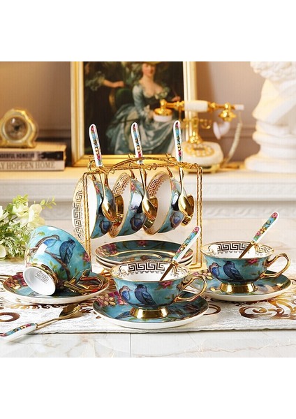 Kremalı Mavi Kuş Kemik Çini Kahve Seti Avrupa Tarzı Porselen Çay Bardağı Seti Gelişmiş Seramik Kupa Pot Şekerlik Kremalı Demlik Çay Seti (Yurt Dışından) modelleri