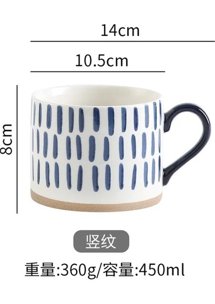 Mavi Çizgili 500 ml Retro Tarzı Seramik Kupa Kumtaşın Yulaf Kahvaltı Süt Kupası Ev Kahve Fincanı Yaratıcı Içme Bardağı (Yurt Dışından)