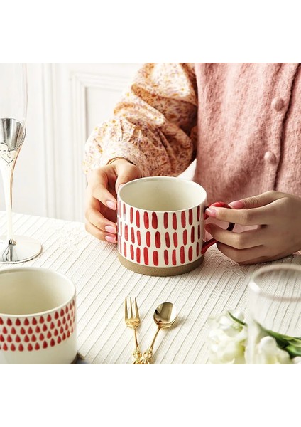 Mavi Çizgili 500 ml Retro Tarzı Seramik Kupa Kumtaşın Yulaf Kahvaltı Süt Kupası Ev Kahve Fincanı Yaratıcı Içme Bardağı (Yurt Dışından) modelleri