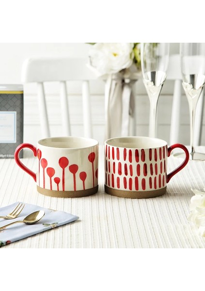 Mavi Çizgili 500 ml Retro Tarzı Seramik Kupa Kumtaşın Yulaf Kahvaltı Süt Kupası Ev Kahve Fincanı Yaratıcı Içme Bardağı (Yurt Dışından) fırsatları