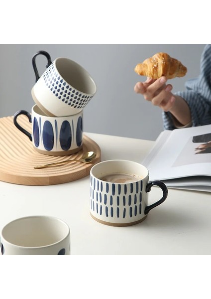 Mavi Çizgili 500 ml Retro Tarzı Seramik Kupa Kumtaşın Yulaf Kahvaltı Süt Kupası Ev Kahve Fincanı Yaratıcı Içme Bardağı (Yurt Dışından) indirimleri