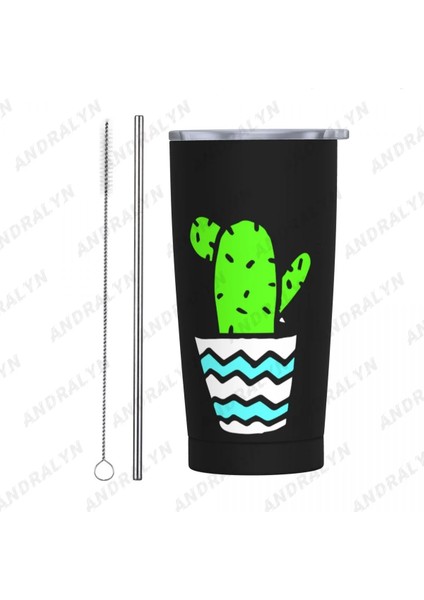Siyah 400-600 ml Kaktüs Yeşil Paslanmaz Çelik Kahve Kupa Kapaklı Kupa Bira Kupaları Çay Bardağı Metal Bardak Içecek Saman Seyahat Bardakları (Yurt Dışından)