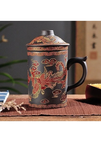 C El Yapımı Yixing El Boyalı Ejderha Güzellik Mor Kil Çay Kapaklı Kupa ve Demlik Ofis Çay Fincanı Seramik Su Kupa Drinkware (Yurt Dışından)
