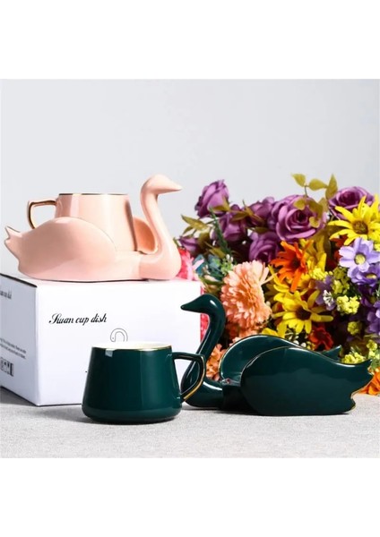 Pembe 101-200ML Kahve Fincan Seti Kahve Fincanı Tabağı Yaratıcı Seramik Fincan Kuğu Eğlence Ikindi Çayı Kahve Fincanı Seramik (Yurt Dışından)