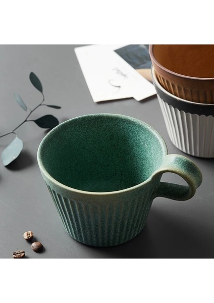 Retro Sarı 320 ml Stoneware Kahve Seti Paketi Ürünleri Set El Yapımı Japon Tarzı Retro Kahve Fincanı Seramik Kahvaltı Fincan Cappuccino Bardak (Yurt Dışından)