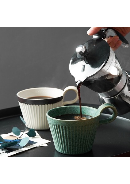 Retro Sarı 320 ml Stoneware Kahve Seti Paketi Ürünleri Set El Yapımı Japon Tarzı Retro Kahve Fincanı Seramik Kahvaltı Fincan Cappuccino Bardak (Yurt Dışından)