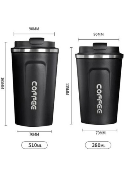 Siyah 510 ml Kahve Kupa Araba Termos Kupa Leak_proof Seyahat Termo Bardak Çay Su Kahve Termo Cafe 380/510 ml Çift Paslanmaz Çelik (Yurt Dışından) fırsatları