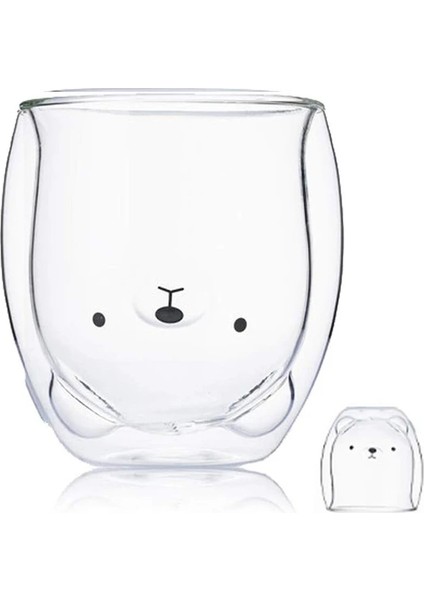Ayı Çift Cam Kahve Kupa Kahve Fincanı Karikatür Sevimli Ayı Kedi Ördek Cam Bardak Anti-Haşlanma Kahvaltı Süt Limon Suyu Bardak Drinkware (Yurt Dışından)