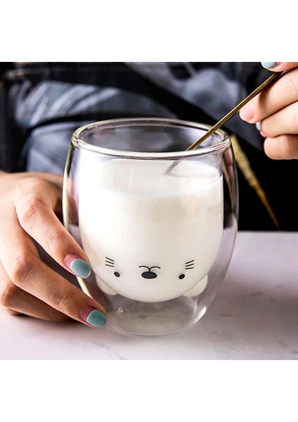 Ayı Çift Cam Kahve Kupa Kahve Fincanı Karikatür Sevimli Ayı Kedi Ördek Cam Bardak Anti-Haşlanma Kahvaltı Süt Limon Suyu Bardak Drinkware (Yurt Dışından) fiyatları
