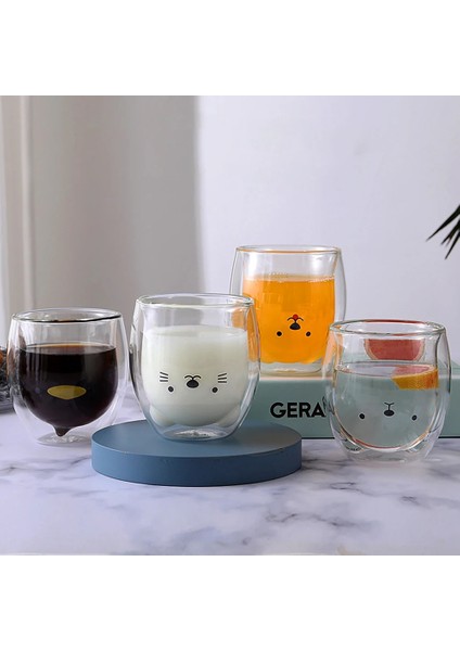 Ayı Çift Cam Kahve Kupa Kahve Fincanı Karikatür Sevimli Ayı Kedi Ördek Cam Bardak Anti-Haşlanma Kahvaltı Süt Limon Suyu Bardak Drinkware (Yurt Dışından) indirimleri