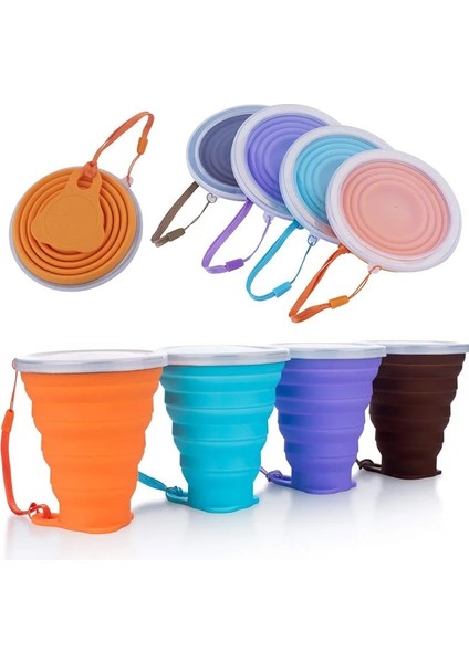 Turuncu 270 ml Taşınabilir Katlanır Bardak Gıda Sınıfı Su Bardağı Seyahat Silikon Geri Çekilebilir Renkli Taşınabilir Açık Kahve Handcup (Yurt Dışından)