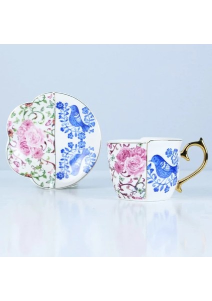 D Ingiliz Tarzı Lüks Kahve Fincan ve Tabak Seti Altın Saplı Seramik Cappuccino Ikindi Çayı (Yurt Dışından)