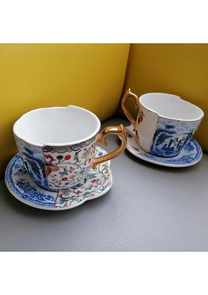 B Ingiliz Tarzı Lüks Kahve Fincanı ve Tabağı Seti Altın Saplı Seramik Cappuccino Ikindi Çayı (Yurt Dışından)