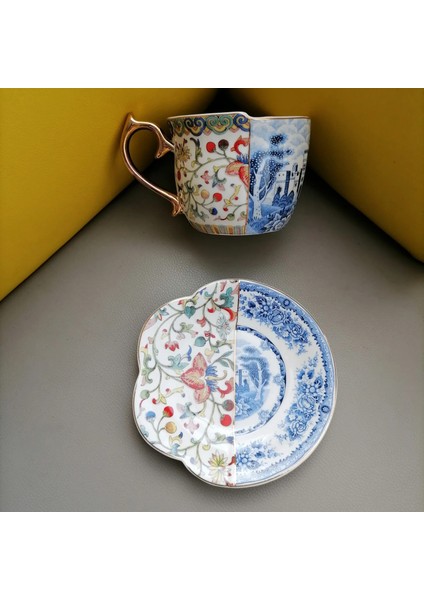 B Ingiliz Tarzı Lüks Kahve Fincanı ve Tabağı Seti Altın Saplı Seramik Cappuccino Ikindi Çayı (Yurt Dışından)