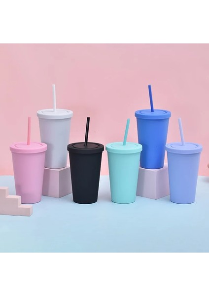 Beyaz 450ML 450ML Mat Hissedilen Kahve Fincanı Gıda Sınıfı Pp Plastik Macaron Öğrenci Fincanı Şeker Renkli Su Bardağı 450ML Buzlu Plastik Pipetli Bardak (Yurt Dışından) modelleri