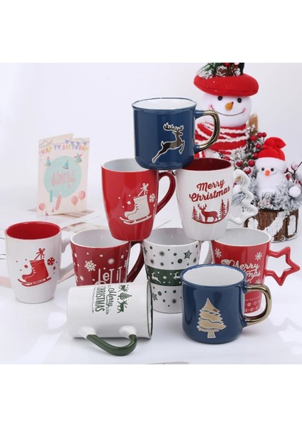 I Noel Seramik Saplı Kupalar El Yapımı Kahve Çay Süt Yulaf Ezmesi Kahvaltı Fincan Sevgililer Günü Noel Drinkware Hediyeler (Yurt Dışından)