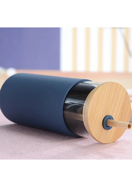 Siyah 600 ml 500/600 ml Taşınabilir Cam Bambu Kapak Saman Su Bardağı Spor Su Şişesi Kahve Pipetli Fincan Açık Seyahat Ev Ofis (Yurt Dışından)