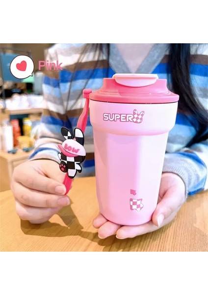 Pembe Kordon -420ML 316 Paslanmaz Çelik Yalıtım Kabı Yüksek Değerli Sevimli Karikatür Su Bardağı Kahve Fincanı Süt Çay Bardağı Sızdırmaz Taşınabilir Açık Bardak (Yurt Dışından)