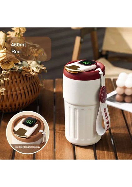 Kırmızı 400-600 ml 1 Adet 316 Dikişsiz Astar Paslanmaz Çelik Kahve Kupa Akıllı LED Sıcaklık Göstergesi Ekranı, 450 ml Taşınabilir Sızdırmaz Kahve Fincanı (Yurt Dışından)
