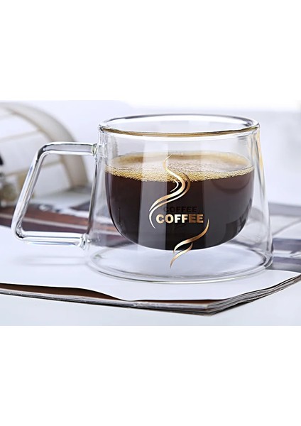 Kaşık ve Kapaklı 200ML 200ML Şeffaf Çift Yalıtımlı Cam Bardak Ev Cam Bardak Kupa Kahve Fincanı Yüksek Güzellik Ev Erkek ve Kız Su Bardağı (Yurt Dışından)