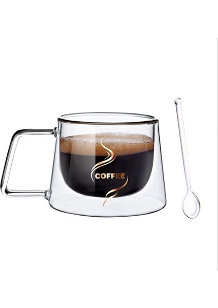 Kaşık ve Kapaklı 200ML 200ML Şeffaf Çift Yalıtımlı Cam Bardak Ev Cam Bardak Kupa Kahve Fincanı Yüksek Güzellik Ev Erkek ve Kız Su Bardağı (Yurt Dışından)