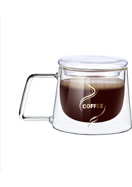 Kaşık ve Kapaklı 200ML 200ML Şeffaf Çift Yalıtımlı Cam Bardak Ev Cam Bardak Kupa Kahve Fincanı Yüksek Güzellik Ev Erkek ve Kız Su Bardağı (Yurt Dışından)